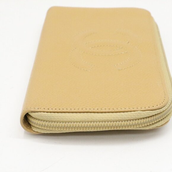 Chanel CC Logo Timeless Caviar Beige Leather Around Zip Around Wallet - Picture 4 of 15